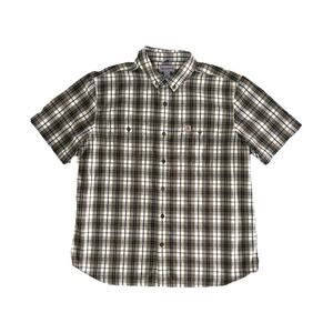Carhartt Men’s Short Sleeve Button Up Plaid Relaxed Fit Shirt Brown Cotton XL